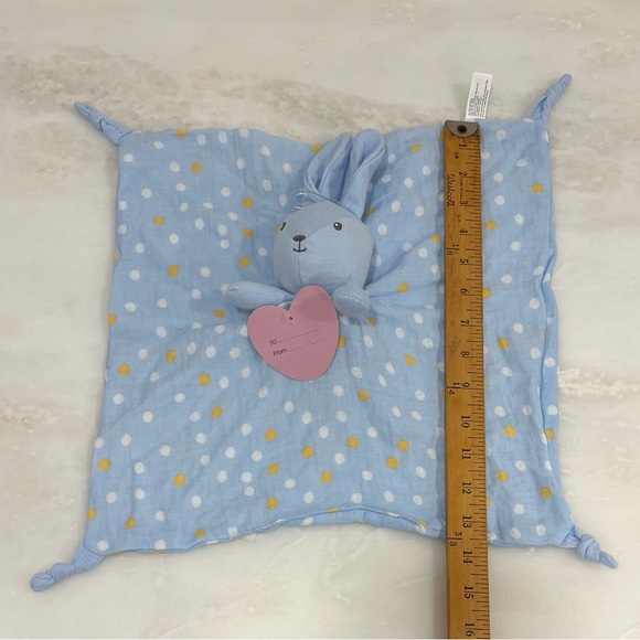 Parents Choice Lovey Blue Muslin Bunny Rabbit Polka Dot Security Blanket Rattle* - Picture 5 of 12
